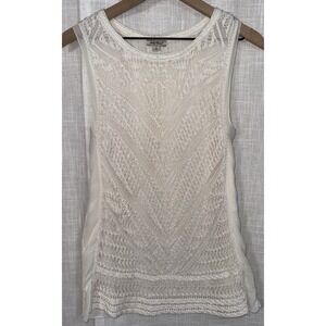 Lucky Brand Crochet Blouse Top Women's S Cream Boho Coastal Sleeveless Shirt